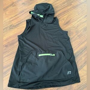 Russell Tank Athletic Pullover Boy’s L 10/12 Black Hooded Sleeveless Summer Camp